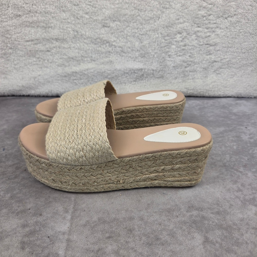 Woven Straw Platform Slides Beige Espadrille Flatform Sandals Chunky Shoes